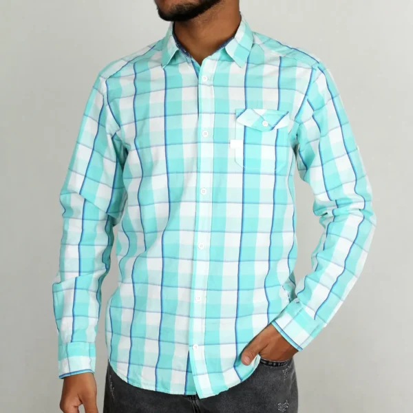 پیراهن مردانه از برند riv/sd در طرح  چهار خونه فیروزه ای