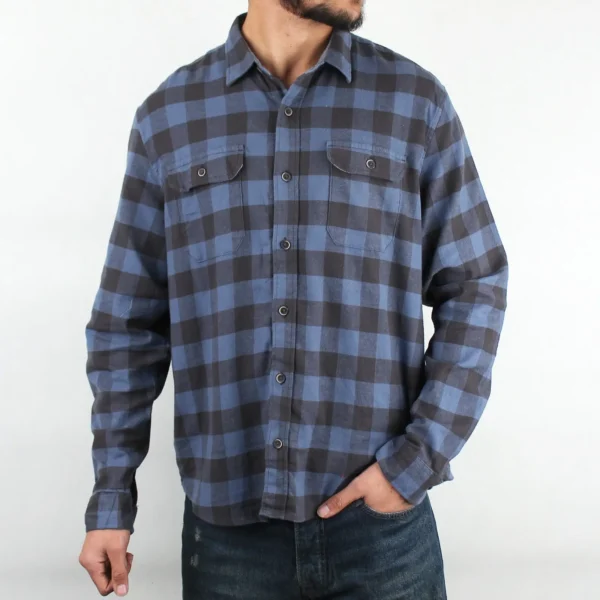 پیراهن مردانه چهار خانه دو جیب سرمه ای LP