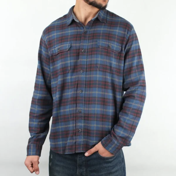 پیراهن مردانه چهار خانه دو جیب سرمه ای  قرمز LP