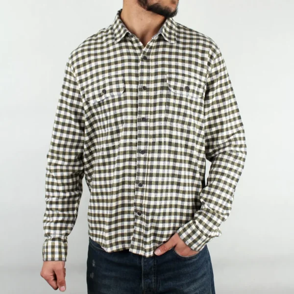 پیراهن مردانه چهار خانه دو جیب سفید سبز  LP