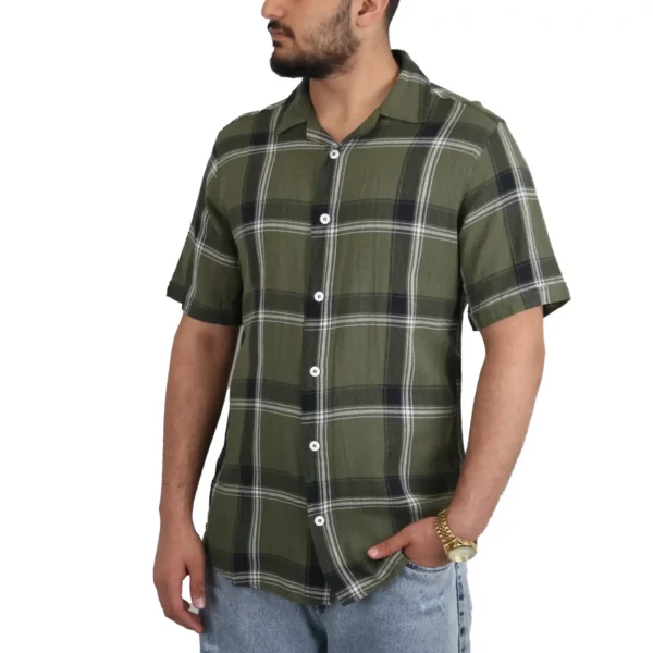 پیراهن مردانه چهارخانه آستین کوتاه مراکشی